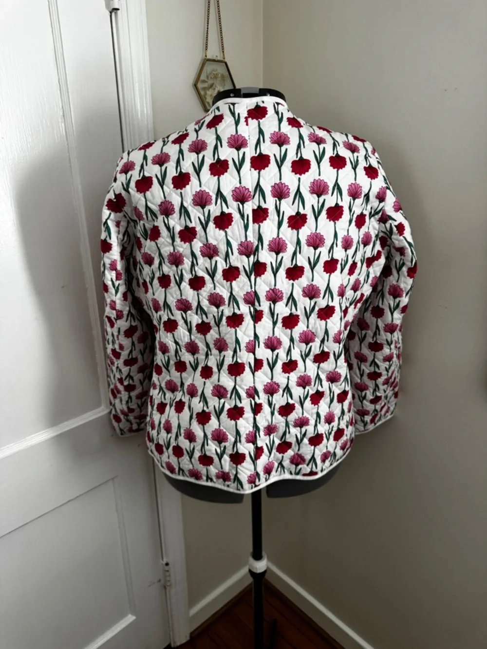 J. Crew Quilted White Jacket with Pink Floral Print - Picture 4 of 5